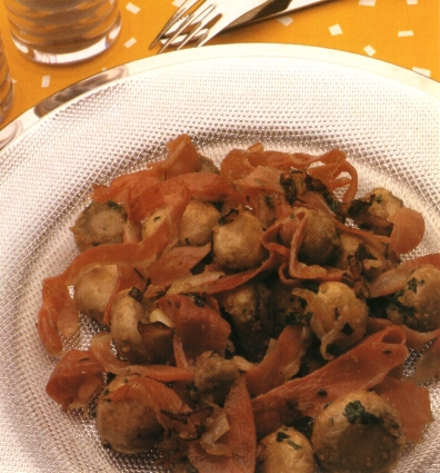 Gebakken champignons met ham