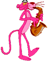 Pinkpanther speelt saxofoon