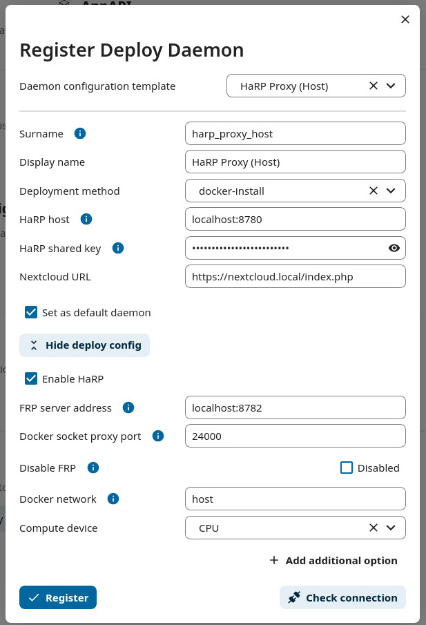Register deplot deamon scherm