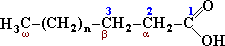 Nummering van de koolstofatomen in een vetzuur.