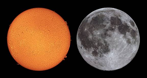 Zon en maan gezien vanaf de aarde